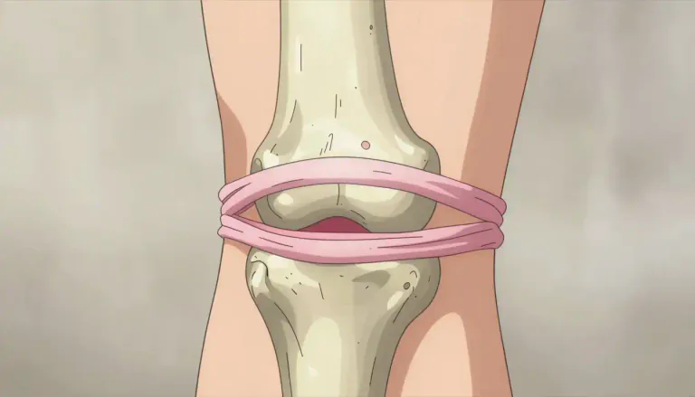 Visual representation of "ligament" - A piece of tough, flexible tissue that connects bones or holds organs in place.