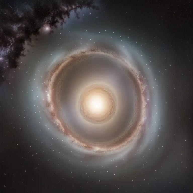 Visual representation of "halo" - In astronomy, a large spherical region of stars and clusters of stars that surround the center of a galaxy.