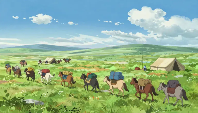 Visual representation of "nomadic" - Moving around a lot from place to place, not staying permanently in one place