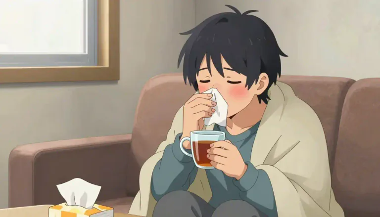 Visual representation of "indisposed" - Feeling slightly sick or not well.