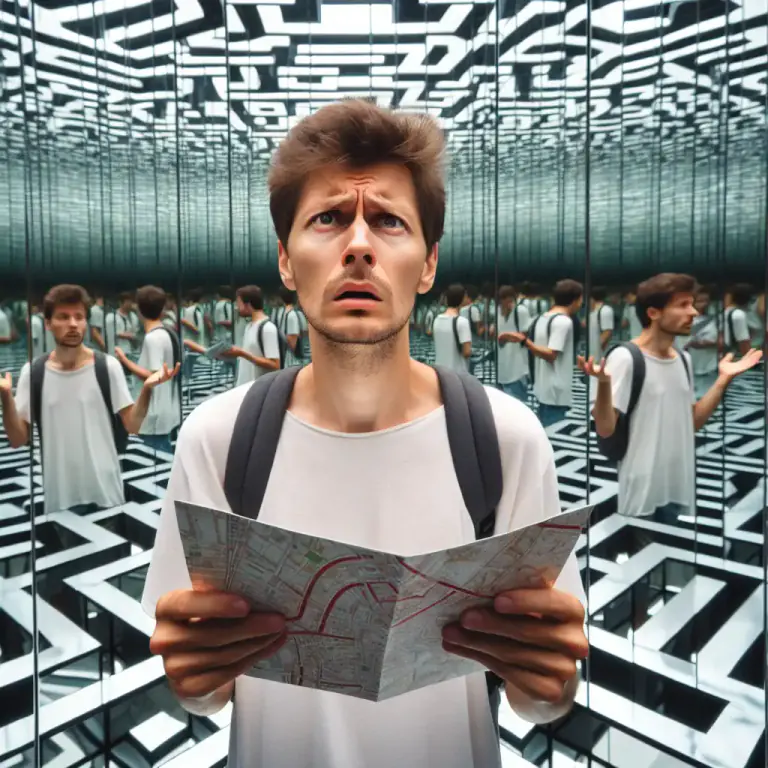 Visual representation of "disorientate" - To change the normal position or arrangement of something, typically in a way that confuses or disturbs.