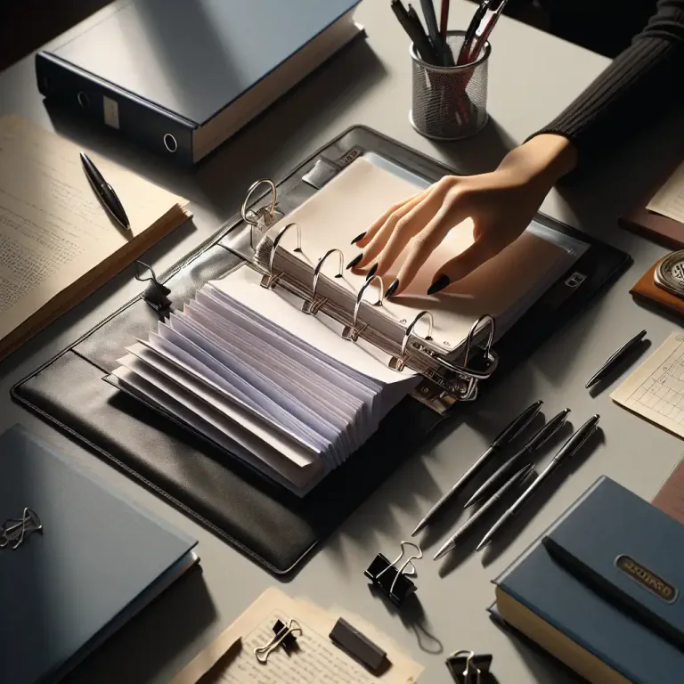 Visual representation of "loose-leaf" - A book or a binder of paper that includes removable, repositionable pages.
