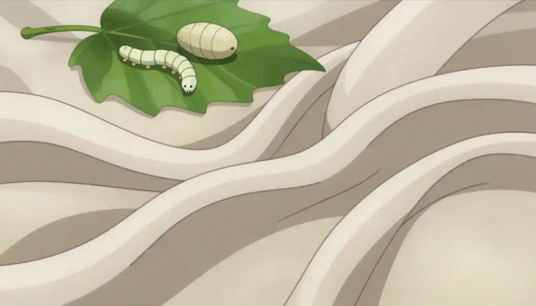 Visual representation of "silk" - A soft, light, and highly valued fabric made from the threads that silkworms produce to build cocoons.