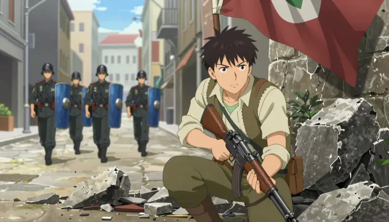Visual representation of "insurgent" - A person who fights against an established government or authority