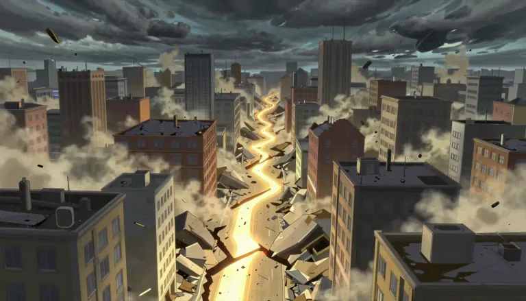 Visual representation of "cataclysmic" - Relating to a catastrophic and destructive event