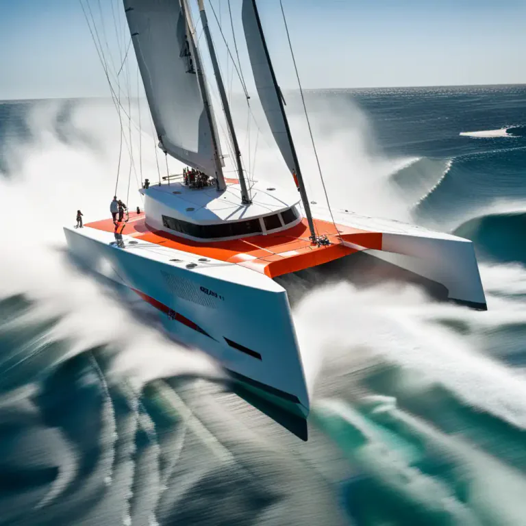 Visual representation of "catamaran" - A type of sailing water sport using a boat with two hulls.