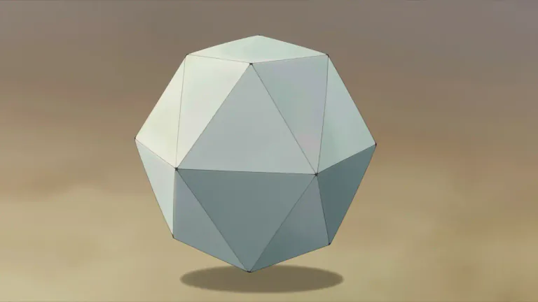 Visual representation of "octahedron" - A shape with eight flat sides, each side a triangle and each point of the triangle touching one of the six points.