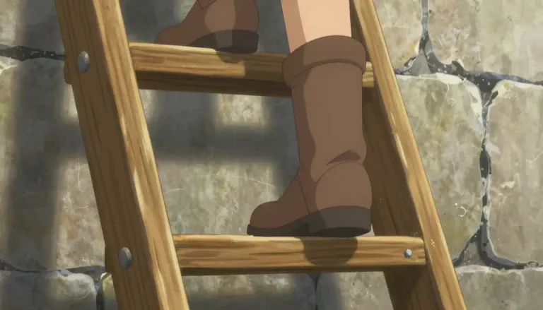 Visual representation of "rung" - One of the pieces of wood or metal that go across a ladder for you to step on.