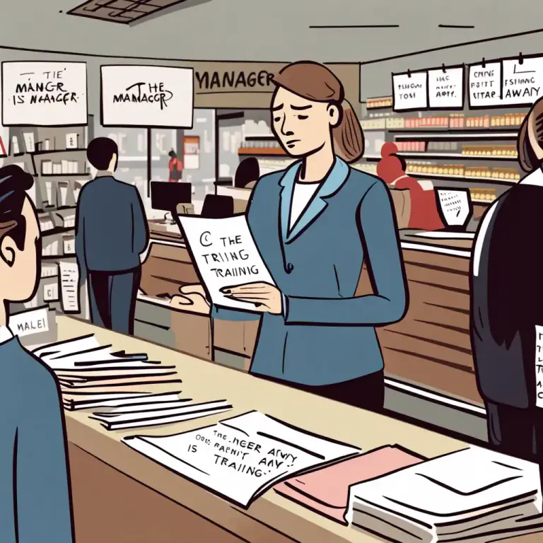 Visual representation of "mind the shop" - Taking responsibility or control temporarily.