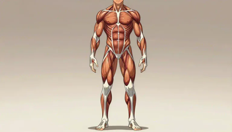 Visual representation of "musculature" - The arrangement or system of muscles in a body or in any part of a body.