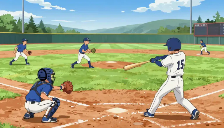 Visual representation of "baseball" - A game played between two teams where players try to hit a ball with a bat and run around a series of bases.