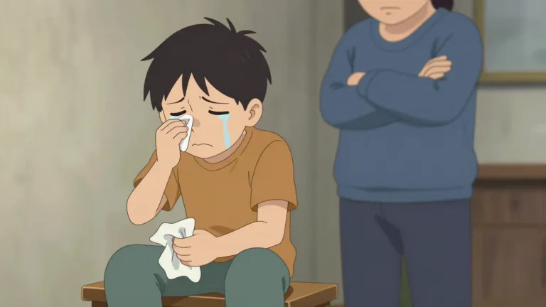 Visual representation of "snivel" - To cry or complain in a whiny or tearful way.