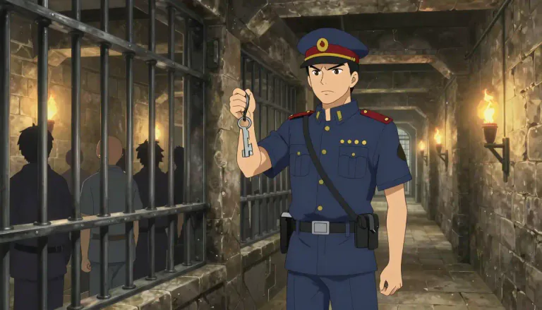Visual representation of "jailer" - A person who is in charge of a jail or the prisoners in it.