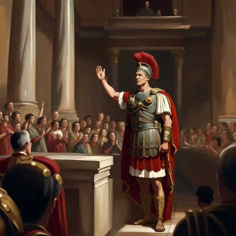 Visual representation of "ovation" - A ceremony in ancient Rome in which a military commander without a big victory was honoured.