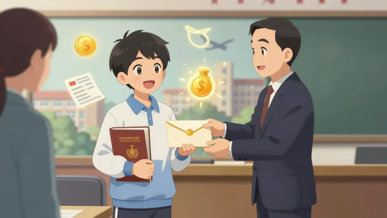 Visual representation of "scholarship" - Money given by an organization to help someone study