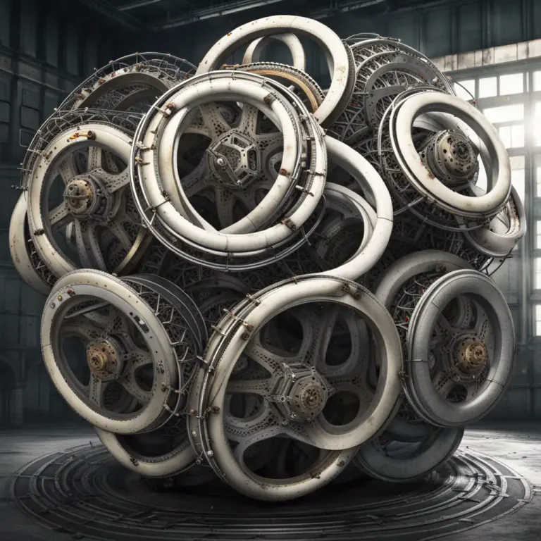 Visual representation of "wheels within wheels" - A situation or system that is complex or difficult to understand because it has so many parts that seem connected or affected by each other.