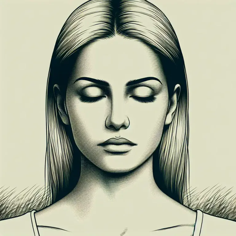 Visual representation of "lidded" - Having eyelids that are closed or almost closed, often to show that someone is tired or being secretive
