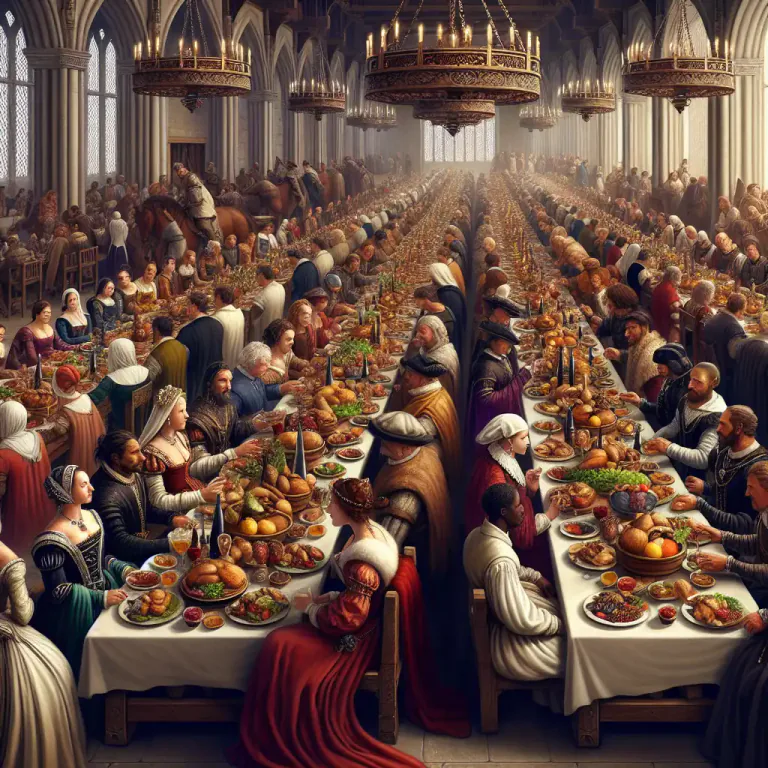 Visual representation of "banqueting" - a large and impressive meal for many people
