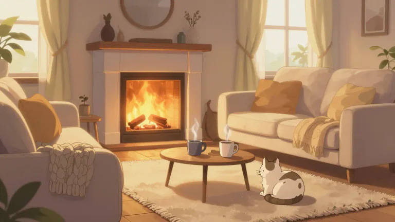 Visual representation of "coziness" - The quality or state of being comfortable, warm, and calma
