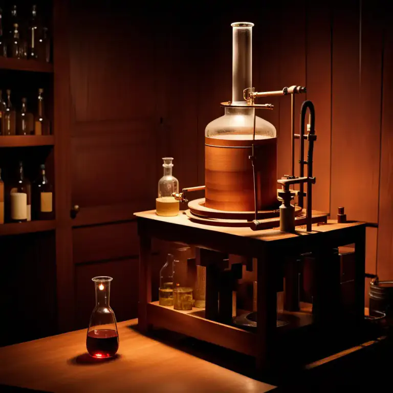 Visual representation of "still" - A device used for distilling liquids such as alcoholic spirits