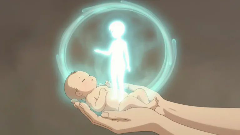 Visual representation of "rebirth" - The process of being born again in a different body after death.