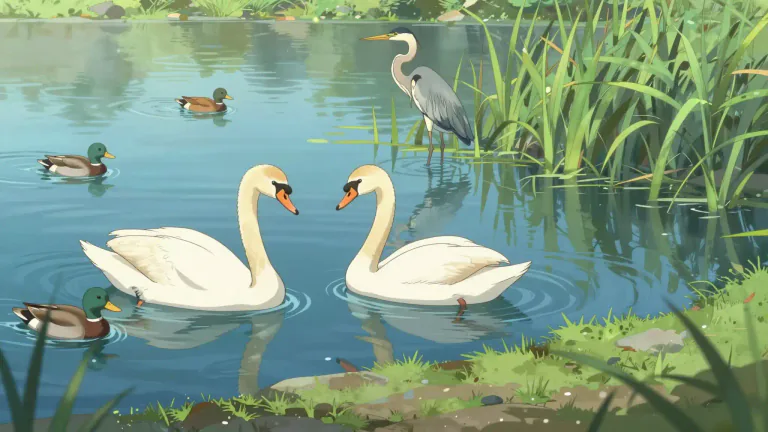 Visual representation of "waterbird" - A bird that is typically found in or near water, such as a duck, heron, or swan.