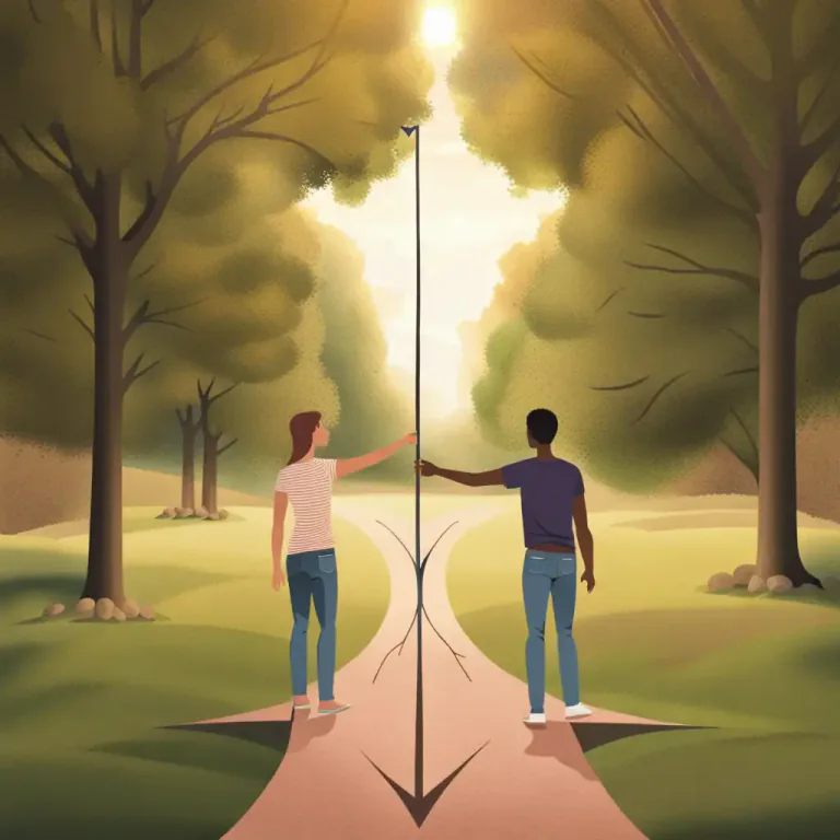 Visual representation of "a/the parting of the ways" - The point where two people or groups decide to go different ways or take different actions