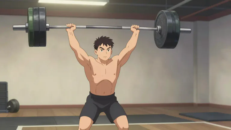 Visual representation of "weightlifting" - A sport where you lift heavy objects made of metal above your head