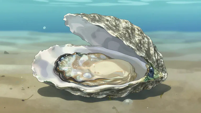 Visual representation of "oyster" - A type of shellfish that lives in the sea, some types of which can be eaten.