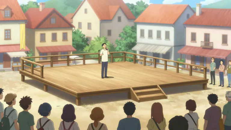 Visual representation of "tribune" - A raised platform where a person stands to make a public speech.