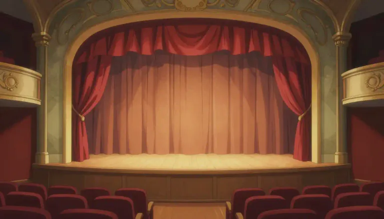 Visual representation of "proscenium" - The part of a theater stage that is in front of the curtain