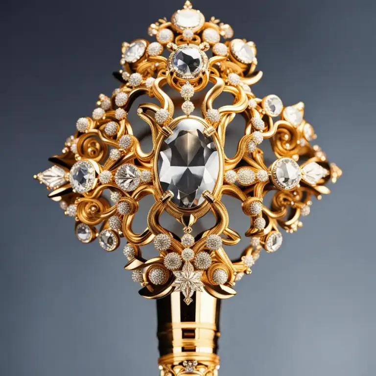Visual representation of "sceptre" - In a more specific or constrained usage, it refers to a specific type of ornamented staffs often made of precious metals.