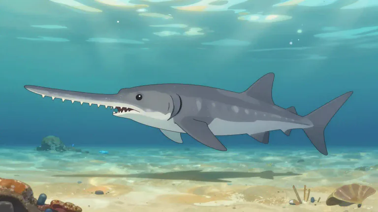 Visual representation of "sawfish" - A large fish that has a long, flat snout with sharp edges, resembling a saw, and is typically found in warm coastal waters.