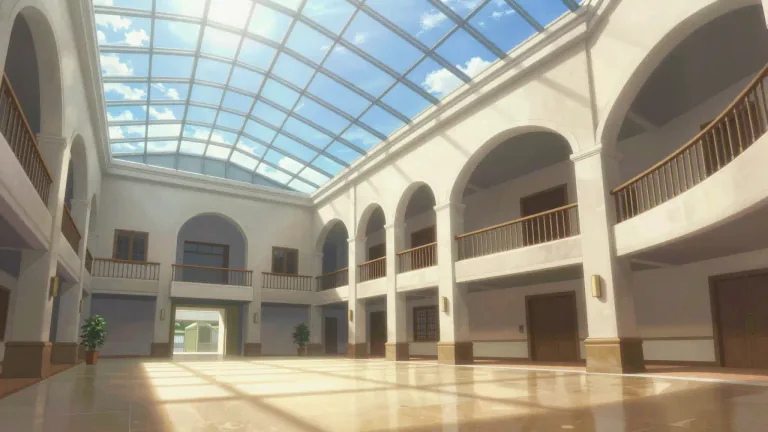 Visual representation of "atrium" - A large open space inside a building, often having a glass roof