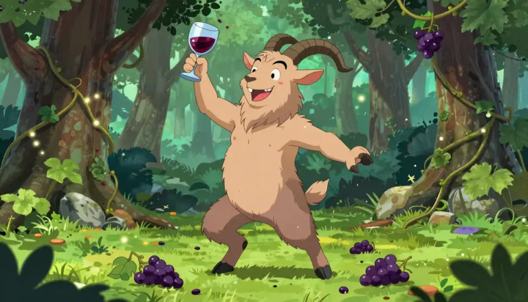 Visual representation of "satyr" - A creature from ancient Greek stories that is half man and half goat, represents wild and drunken behavior, and has a strong interest in women and wine