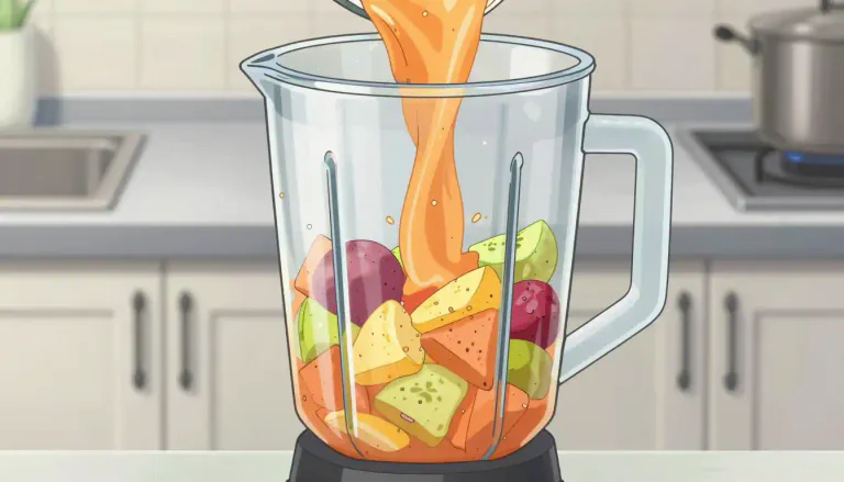 Visual representation of "liquidize" - To turn something into a liquid.