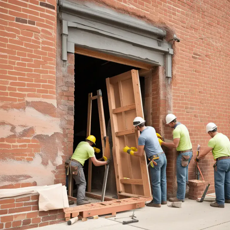 Visual representation of "wall in" - To seal a room or building by constructing a wall.