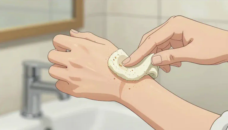 Visual representation of "exfoliate" - to remove old skin cells from the surface of the skin