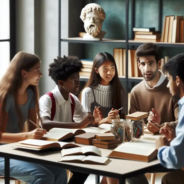 Visual representation of "seminar" - A college or university class where a small group of students and a teacher discuss a topic