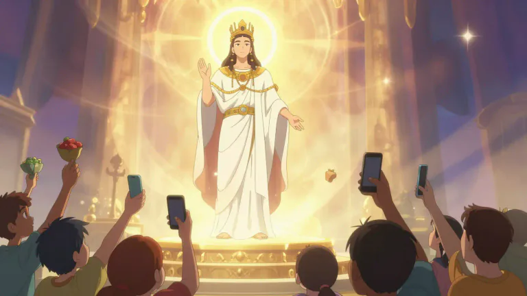 Visual representation of "deification" - The act of treating someone or something like a god or making someone into a god.