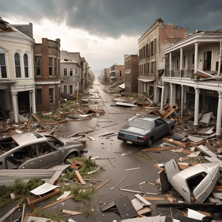 Visual representation of "shambles" - A scene of mass wreckage or destruction.