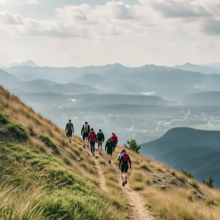 Visual representation of "walk up" - To walk towards a higher place or position