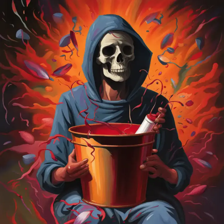 Visual representation of "kick the bucket" - To die