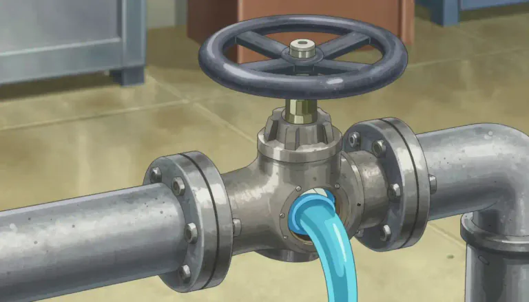 Visual representation of "valve" - In machinery, a device for controlling the passage of fluid or air through a pipe.