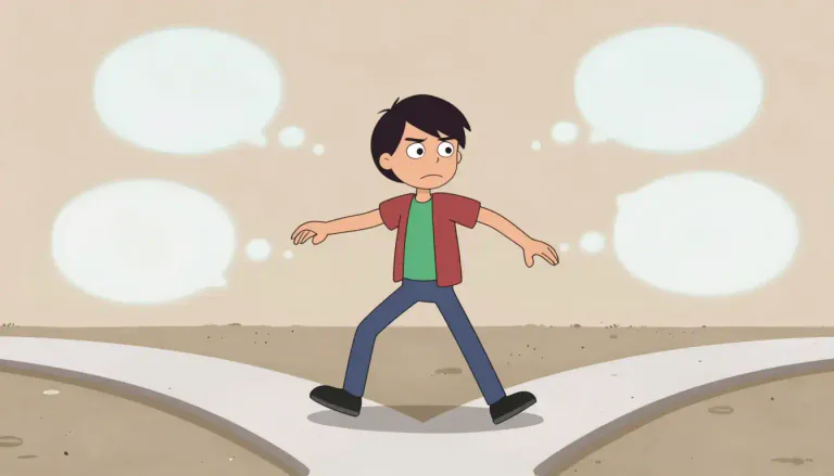 Visual representation of "wobbler" - A person who is indecisive or changes their mind frequently.
