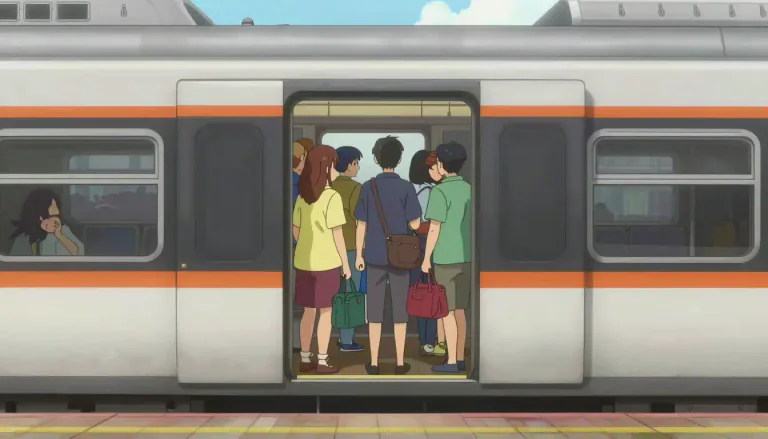 Visual representation of "detrain" - To get off a train