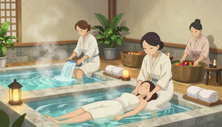 Visual representation of "spa" - A place where people go to improve their health and beauty by getting treatments that involve water.