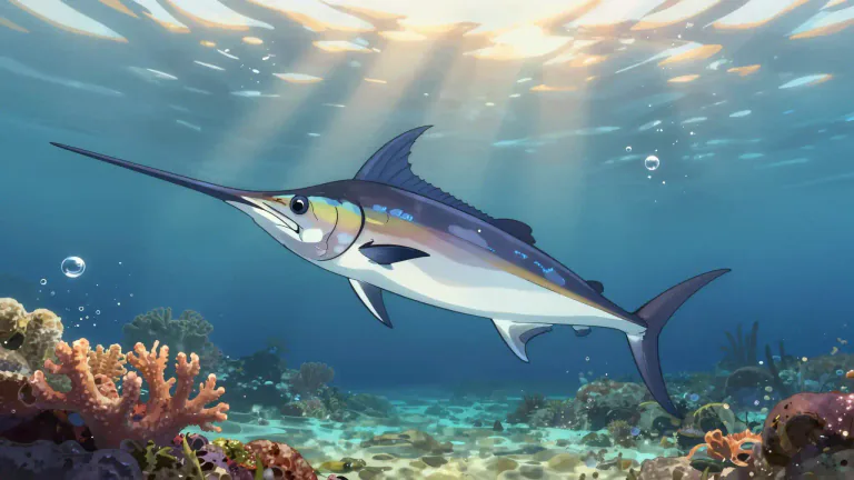Visual representation of "spearfish" - Several species of fish that can be hunted using a spear, typically found in warmer oceans.