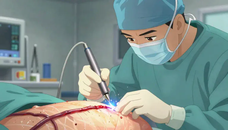Visual representation of "electrosurgery" - A surgical technique that uses high-frequency electric currents to cut tissue and coagulate blood.