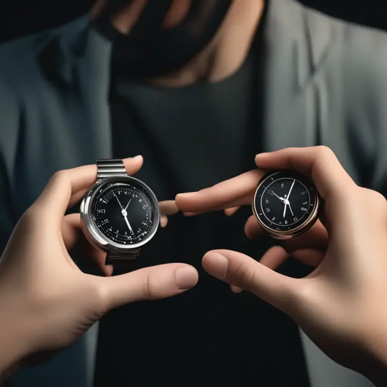 Visual representation of "synchronize" - To adjust the time settings of a clock or watch to agree with another one.